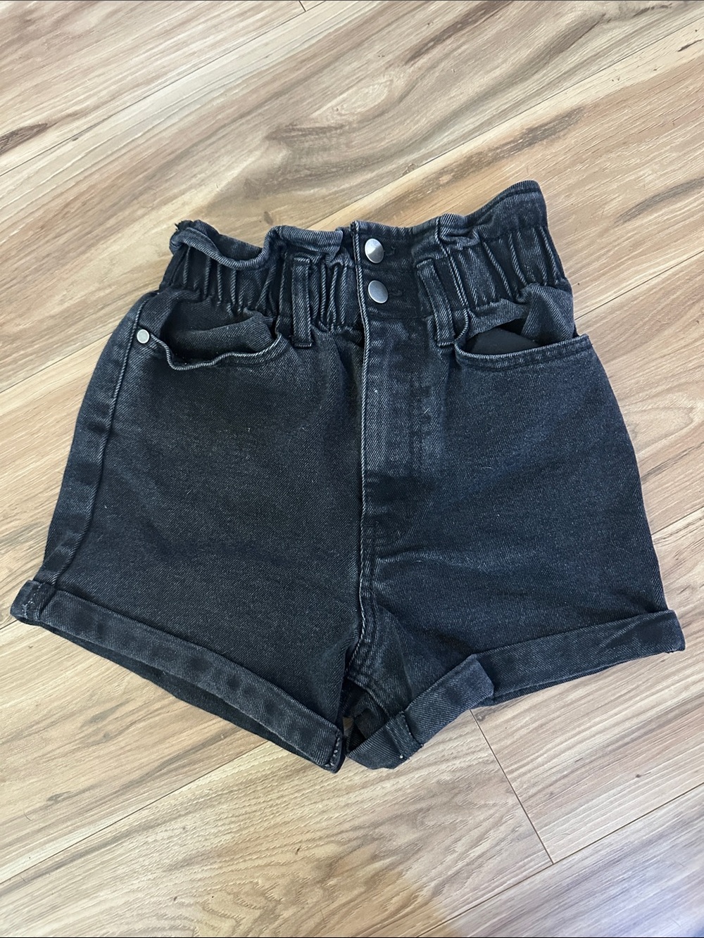 High-Waist Black Denim Shorts